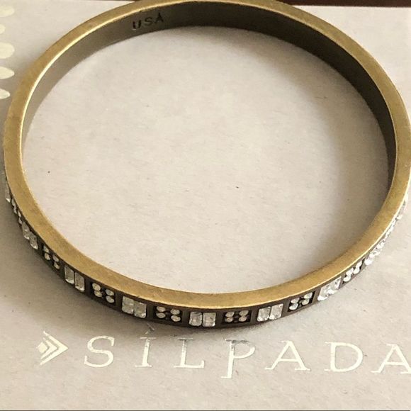 SILPADA Modern MAVEN Swarovski Crystal Accented Brass Bangle NIB - Picture 3 of 13